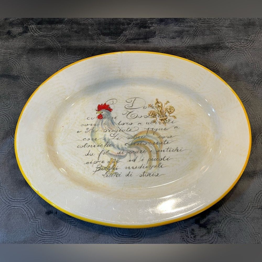 Deruta Ceramiche Oval Serving Platter Rooster Vintage Italian Pottery 15 1/4" L